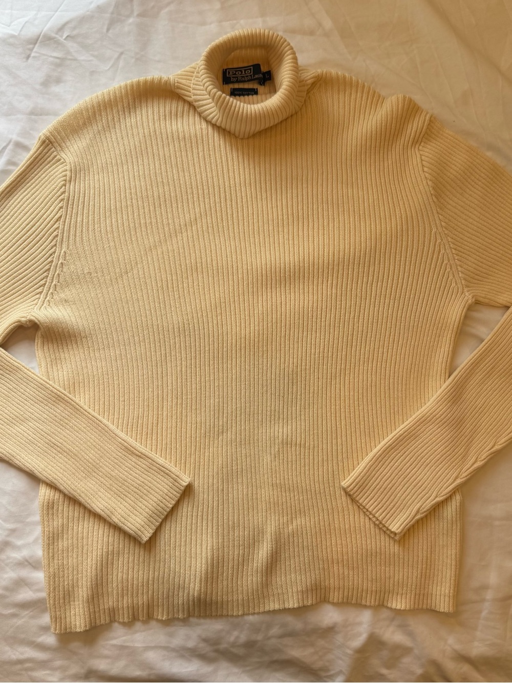 Vintage Polo Ralph Lauren Cream Ribbed Turtleneck Sweater 100% Cotton Large 90s